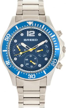 Breed Pegasus Bracelet Watch with Day, Date, and 24-Hour Sub-Dials, Blue and Silver, 46mm
