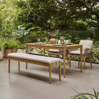 Castlery Isla Outdoor Dining Table, 59.1 Solid Teak, Curved Edges for Yellow