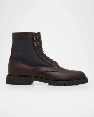 Brunello Cucinelli Men & apos;s Leather and Textile Lace-Up Boots
