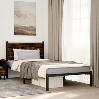 Berkfield Home Metal Bed Frame without Mattress Smoked Oak 107x203 cm in Brown