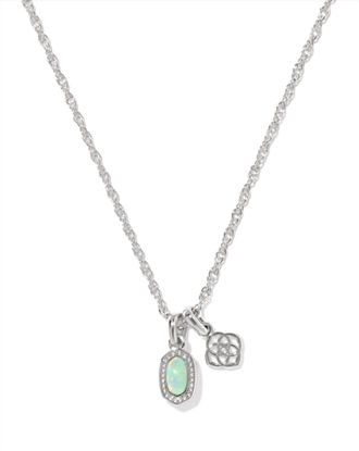 Kendra Scott Womens Mini Elisa Dira Necklace In Rhodium Green Lab Grown Opal