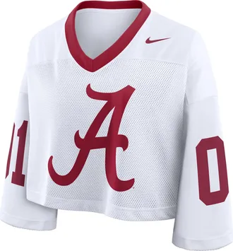 Nike Alabama Logo Nike Womens Dri-FIT College Cropped Jersey in White | 03O308DVABN-2B9