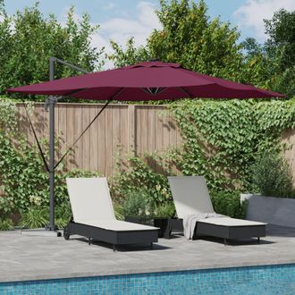 Berkfield Home Cantilever Roma Parasol with LEDs in Bordeaux Red, 286 x 285 x 270 cm Aluminium