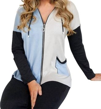 Angel Color Block Zip Hoodie With Pocket In Ice Combo