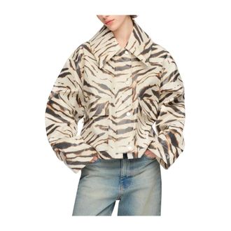 Ganni Zebra Print Laminated Jacket - female - Ganni - Light Jackets - Multicolor - XS - Jackets