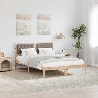 vidaXL Bed Frame with Headboard Taupe 140 x 190 cm Solid Pine Wood vidaXL