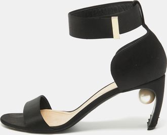 Nicholas Kirkwood Black Satin Pearl Detail Ankle Strap Sandals