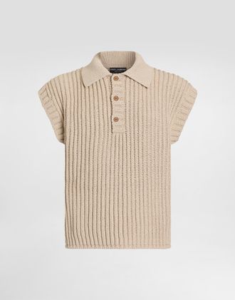 Dolce & Gabbana English Rib Knit Polo Shirt - Man Sweaters And Cardigans Multi-colored Xs