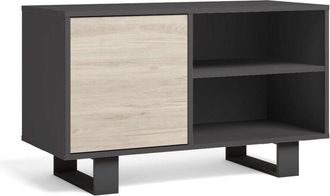 Skraut Home Skraut Home - Mueble Tv 100 Con Puerta Izquierda, Sal&oacute;n Comedor, Modelo Wind, Color Estructura Gris Antracita, Color Puerta Roble, Medidas 95x40x57cm 
