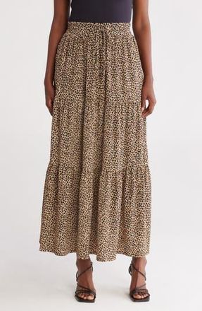 Caslon Tiered Drawstring Maxi Skirt in Tan Shore Micro Animal at Nordstrom Rack, Size Xx-Small