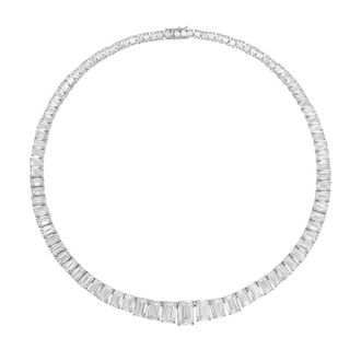 Diana M. Jewels 14kt White Gold 30cts lab grown Emerald diamond 4 Prong Graduated tennis necklace