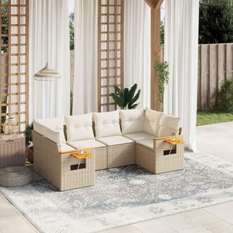 vidaXL Juego De Sof&aacute;s Jard&iacute;n Con Cojines 6 Pzas Rat&aacute;n Sint&eacute;tico Beige Vidaxl