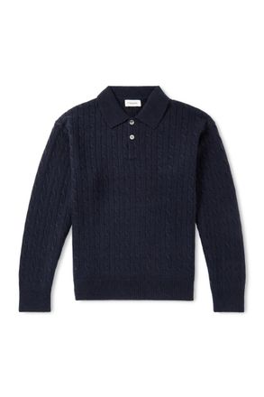 Frame Denim Cable-Knit Wool and Cashmere-Blend Polo Sweater