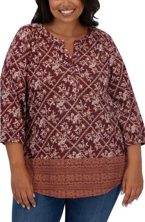 Lucky Brand Border Print Top in Burgundy Multi at Nordstrom Rack, Size 1X