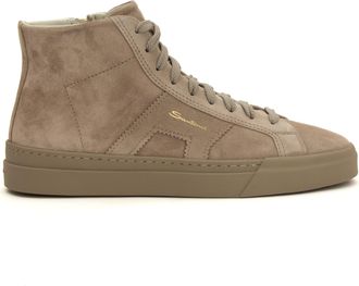 Santoni Mid-Top Suede Double-Buckle Sneakers