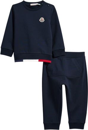 Moncler Kids Contrast Trim Stretch Cotton Sweatshirt & Joggers Set in Navy at Nordstrom, Size 12-18M
