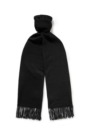 Saint Laurent Logo-Embroidered Fringed Cashmere Scarf