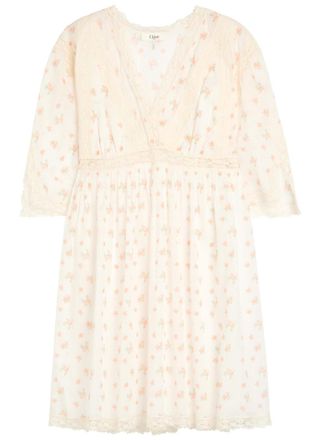 Chlo&eacute; Floral-print Cotton-voile Mini Dress - White - 38 (UK10 / S)