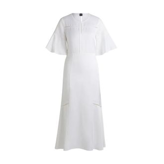 HUGO BOSS Jurk met geperforeerde details en uitlopende midi-lengte - Dames - Jurken - Wit - Maat: XS Linnen