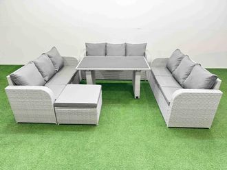 Fimous Patio Garden Furniture Sets with Big Stool Light Grey