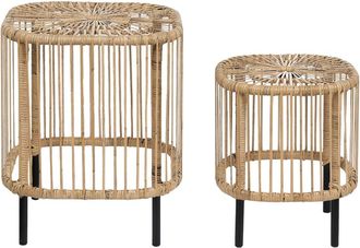 Beliani Conjunto de 2 mesas de centro ratán natural