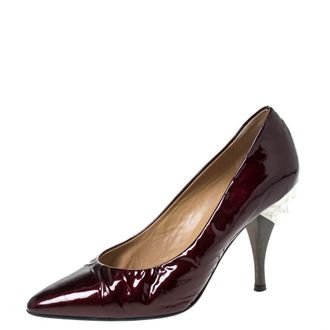 Casadei Burgundy Patent Leather Pointed Toe Embellished Heel Pumps