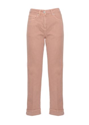 PESERICO Soft Pink Five-Pocket Hem Detail Straight-Leg Jeans