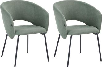 Beliani Set of 2 Dining Accent Chairs Light Green Upholstery without Armrests Metal Base Retro Design BLAKELY