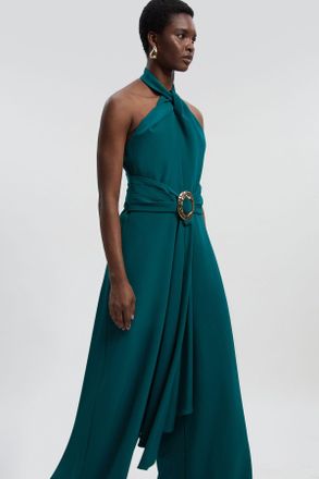 Karen Millen Womens Soft Tailored Trim Detail Wide Leg Jumpsuit - Teal - Size 16 UK