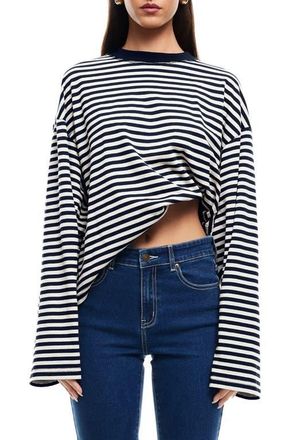 Lioness Bloom Stripe Top in Navy Stripe at Nordstrom, Size Medium