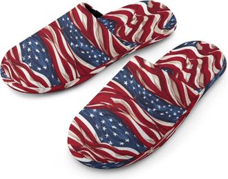 Generic Funny U.S.A Flag Mens Cozy Memory Foam Slippers Warm Cotton House Shoes Comfy Slipper for Indoor Outdoor