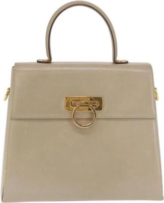 Ferragamo Pre-owned Gancini convertible top handle bag - Dames - Vintage Handtas - Beige - ONE Size - Leer - Vintage