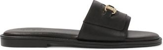 Kazar Zwarte monogram flip-flops op een platte zool - Dames - Sandalen - Zwart - 36 EU - Leer - Schoenen