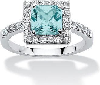 Palm Beach Jewelry Princess-Cut Birthstone.925 Silver Halo Ring