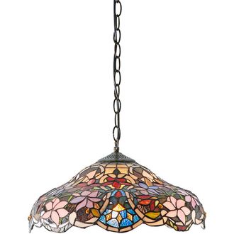 Loops Floral Tiffany Glass Design Ceiling Pendant Light - Dark Bronze Effect Fitting in Clear