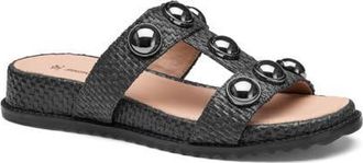 Johnston & Murphy Chandler Embellished Wedge Slide Sandal in Black Raffia at Nordstrom, Size 9.5