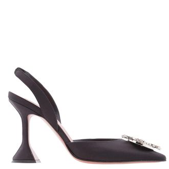 Amina Muaddi Black Satin Begum Slingback Pumps, Brand Size 35 ( US Size 5 )