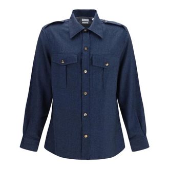 Brunello Cucinelli Camisa de lana con bolsillos de parche - Shirts - Mujer - Azul - M