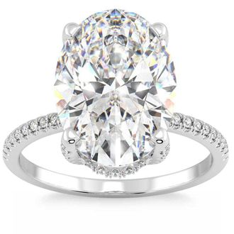 Pompeii3 Certified 5.33Ct Oval Diamond Side Halo Engagement Ring 14k Gold Lab Grown