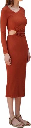 Sundry Long Sleeve Shirred Side Cutout Dress In Tandoori