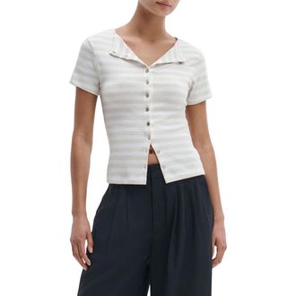 Rag & Bone The Knit Stripe Button-Up T-Shirt in Chalk Multi at Nordstrom, Size X-Small