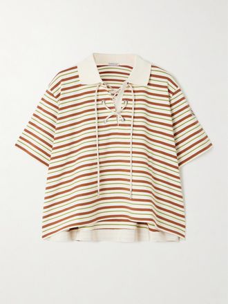 Moncler Polo Cropped In Cotone A Righe Con Laccetti - Multicolore