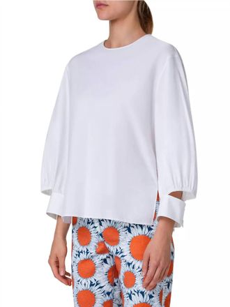 Akris Puff-Sleeve Poplin Cotton Blouse In Cream
