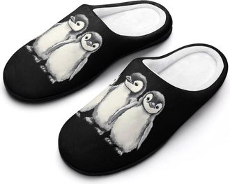 Generic Watercolor Penguins Mens House Slippers Memory Foam Washable Cotton Slip on Home Shoes