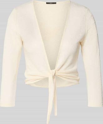 Zero Strickjacke aus Viskose-Mix mit Schn&uuml;rung in Ecru, Gr&ouml;&szlig;e 38