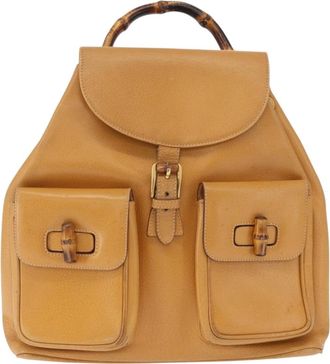 Gucci Vintage Bamboo Backpack Leather Brown Leather Backpack Bag (Pre-Owned)