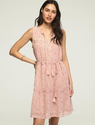 Lucky Brand Womens Printed Embroidered Yoke Mini Dress