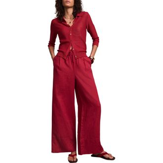 Mint Velvet Linen Drawstring Wide Leg Trousers in Red at Nordstrom, Size X-Small