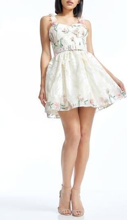 Dress The Population Darby 3D Flower Fit & Flare Minidress in White Multi at Nordstrom Rack, Size Xx-Large