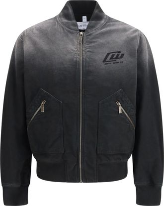 Off-white Mens Bomber Jacket Washed Denim Black Cotton